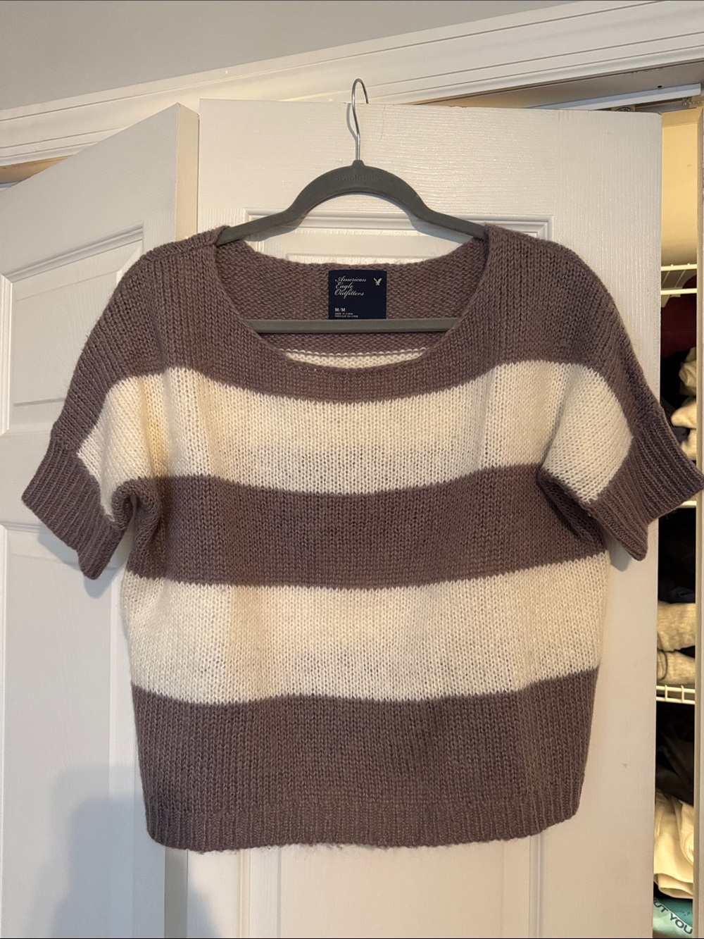 American Eagle Outfitters Short-Sleeve Striped Crew Sweater